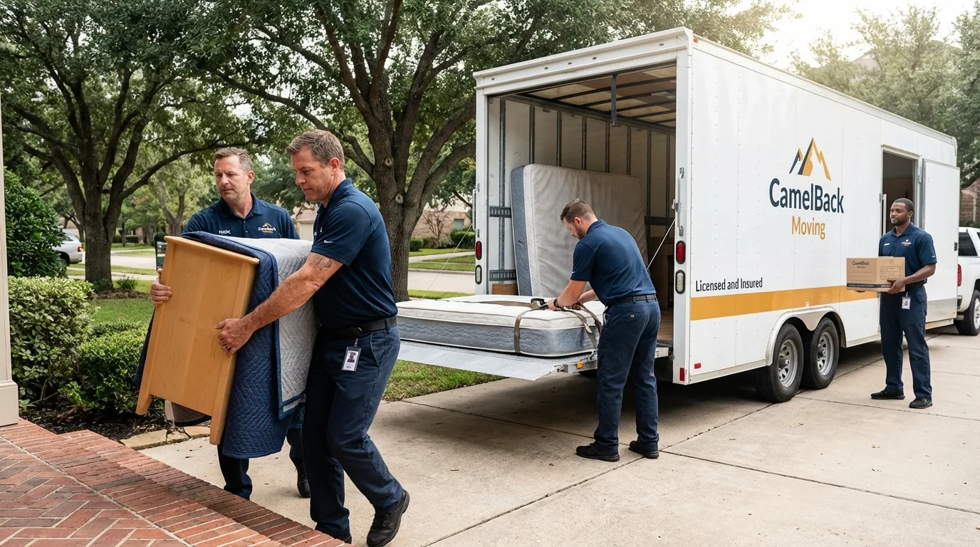 Crew loading residential truck for cross-state move from Elkhart, KS