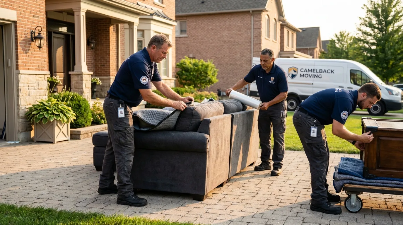 Large estate moving crew wrapping furniture in Elkhart, KS