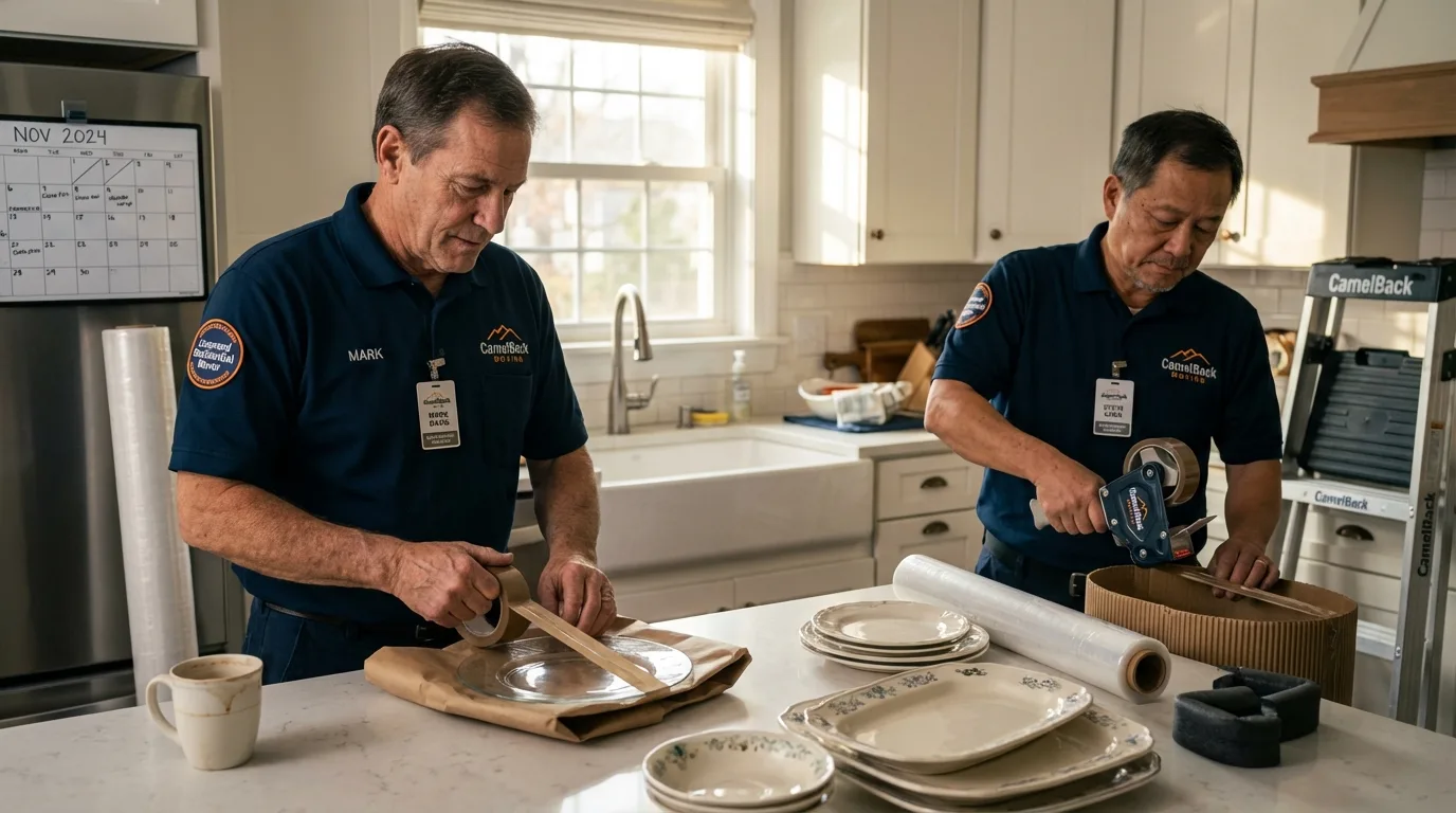 Professional crew packing kitchen dishware in Elkhart, KS